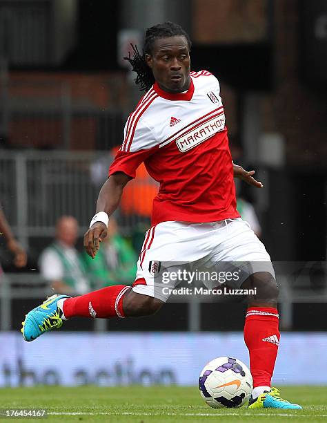 Derek Boateng of Fulham FC in action during the pre-season friendly match between Parma FC and Fulham FC at Craven Cottage on August 10, 2013 in...