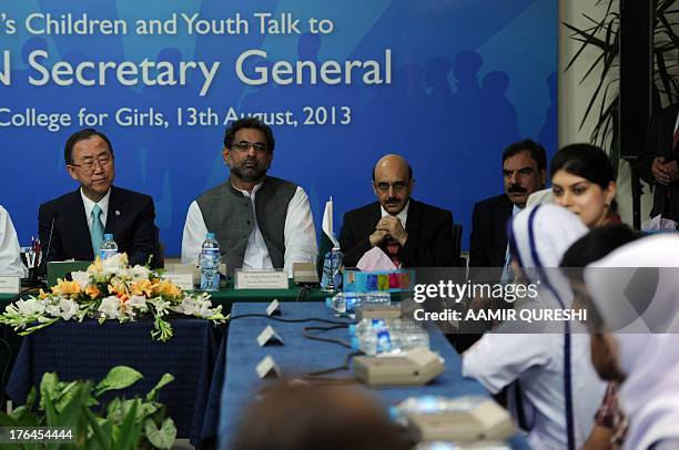 Secretary-General Ban Ki-moon interacts with students during a panel at the Islamabad College for Girls in Islamabad on August 13, 2013. UN chief Ban...