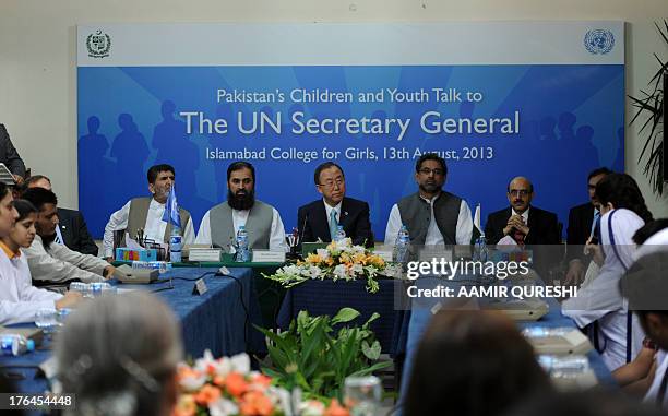 Secretary-General Ban Ki-moon interacts with students during a panel at the Islamabad College for Girls in Islamabad on August 13, 2013. UN chief Ban...