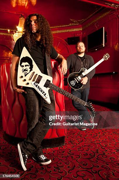 Claudio Sanchez and Travis Stever of American progressive rock band Coheed and Cambria photographed during a portrait shoot for Guitarist...