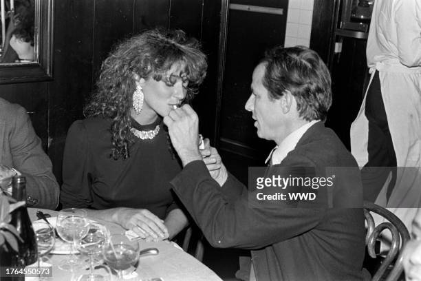 Giannina Facio and Peter Beard attend a party, celebrating Bette Midler's run of Radio City Music Hall performances, at Mortimer's in New York City...