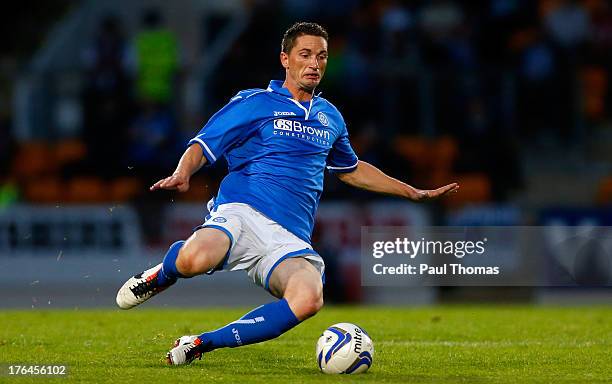 Gary McDonald of St Johnstone in action during the UEFA Europa League third qualifying round second leg match between St Johnstone and FC Minsk at...