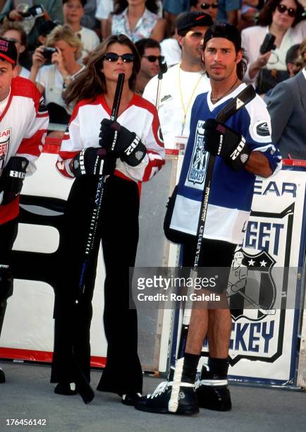 Actress Yasmine Bleeth and actor Ricky Paul Goldin attend L.A. Gear's Street Hockey Jam to Benefit H.E.L.P. On August 5, 1995 at Universal Studios in...