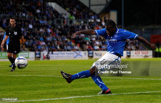 Nigel Hasselbaink of St Johnstone in action during the UEFA Europa League third qualifying round second leg match between St Johnstone and FC Minsk...