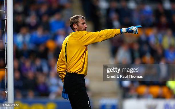 Vladzimir Bushma of FC Minsk gestures during the UEFA Europa League third qualifying round second leg match between St Johnstone and FC Minsk at...