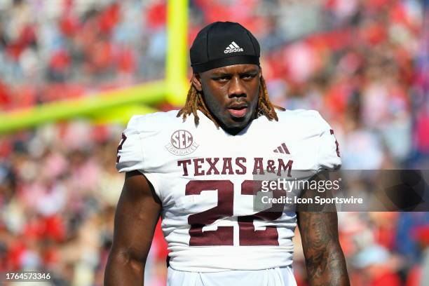 Texas A&M linebacker Jurriente Davis during the college football game between the Texas A&M Aggies and the Ole' Miss Rebels on November 04, 2023 at...