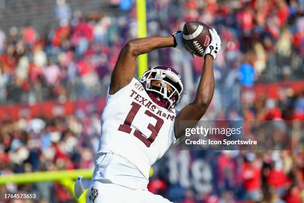 Texas A&M wide receiver Micah Tease makes a catch during the college football game between the Texas A&M Aggies and the Ole' Miss Rebels on November...