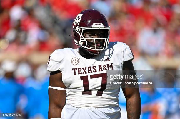 Texas A&M defensive lineman Albert Regis during the college football game between the Texas A&M Aggies and the Ole' Miss Rebels on November 04, 2023...