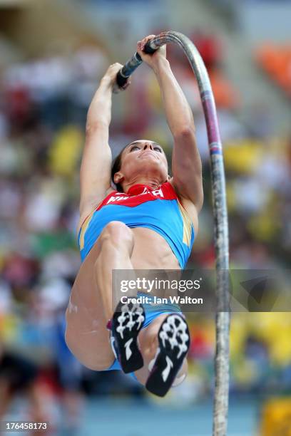 Elena Isinbaeva of Russia competes in the Women's pole vault final during Day Four of the 14th IAAF World Athletics Championships Moscow 2013 at...