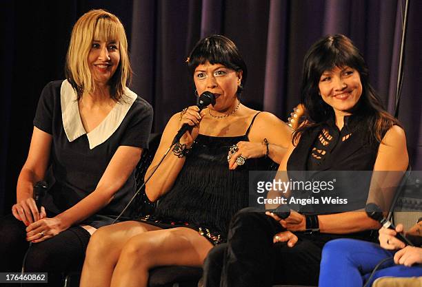 Kim Shattuck, Annabella Lwin and Dominique Davalos of Bad Empressions onstage at The GRAMMY Museum on August 12, 2013 in Los Angeles, California.
