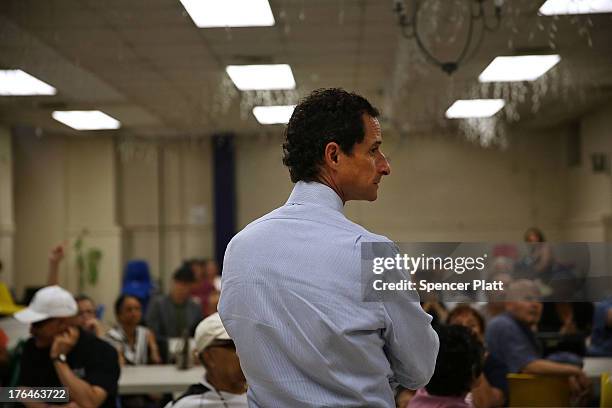 Anthony Weiner, a candidate for New York City mayor, visits a senior center in Manhattan on August 13, 2013 in New York City. It was revealed last...