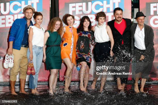 Actors Peri Baumeister, Marlen Kruse, Meret Becker, Charlotte Roche, Carla Juri, Director David Wnendt and Actor Edgar Selge attend 'Feuchtgebiete'...