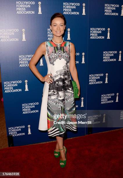 Actress Olivia Wilde attends Hollywood Foreign Press Association's 2013 Installation Luncheon at The Beverly Hilton Hotel on August 13, 2013 in...