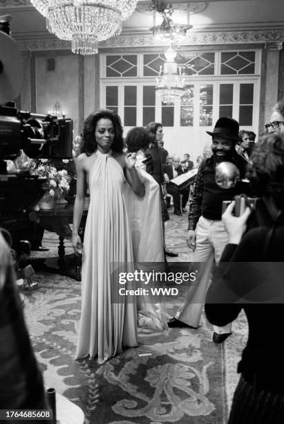 Singer Diana Ross and producer Barry Gordy on set during the filming of Mahogony.