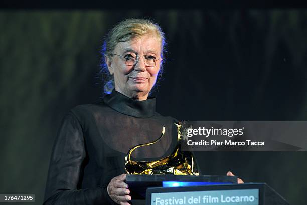 Margaret Menegoz receives Premio Raimondo Rezzonico during the 66th Locarno Film Festival on August 13, 2013 in Locarno, Switzerland.