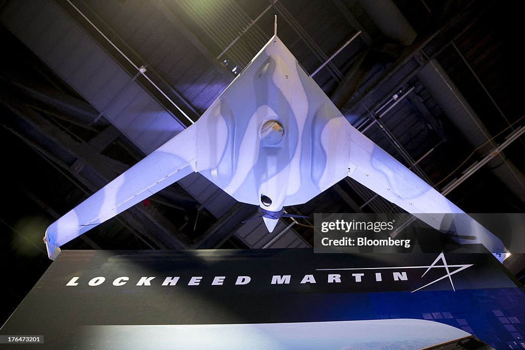 A Lockheed Martin Corp. Fury unmanned aircraft system hangs above the ...