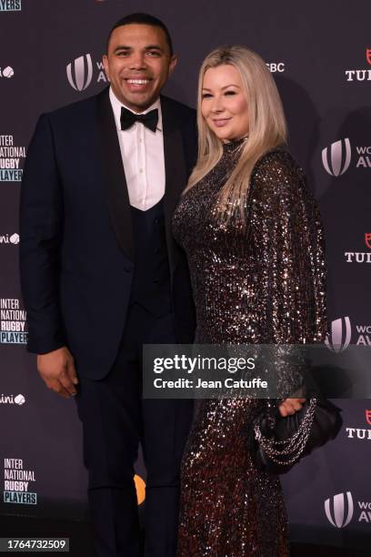 Bryan Habana and Janine Viljoen arrive at the World Rugby Awards 2023 at Opera Garnier on October 29, 2023 in Paris, France.