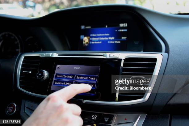 The Pandora Media Inc. Integrated entertainment system is demonstrated inside a Honda Accord vehicle at American Honda Motor Co. Inc. Headquarters in...