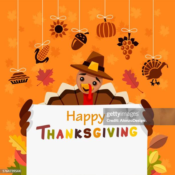 ilustrações de stock, clip art, desenhos animados e ícones de thanksgiving day banner design. happy thanksgiving decoration. - marcha atrás