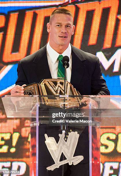 John Cena attends WWE SummerSlam Press Conference at Beverly Hills Hotel on August 13, 2013 in Beverly Hills, California.