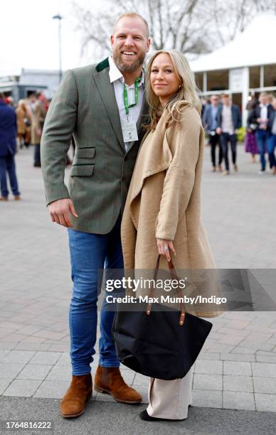 James Haskell and Chloe Madeley attend day 1 'Champion Day' of the Cheltenham Festival at Cheltenham Racecourse on March 15, 2022 in Cheltenham,...