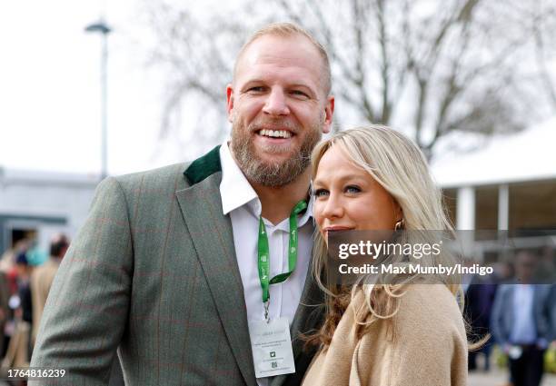 James Haskell and Chloe Madeley attend day 1 'Champion Day' of the Cheltenham Festival at Cheltenham Racecourse on March 15, 2022 in Cheltenham,...