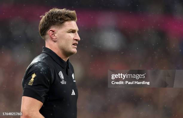 Beauden Barrett of New Zealand looks on during the Rugby World Cup France 2023 Gold Final match between New Zealand and South Africa at Stade de...