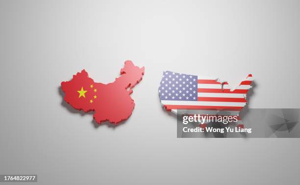 china vs usa ,with flags and map - chinese american flag stock pictures, royalty-free photos & images