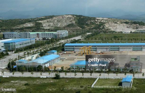 General view of North Korea's Kaesong industrial complex from Kaesong Industrial District Management Committee on August 14, 2013 in Kaesong, North...