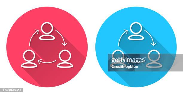 team management. round icon with long shadow on red or blue background - business relationship stock illustrations
