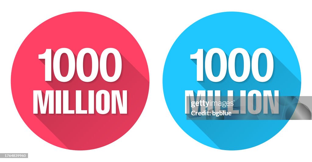 1000 Million. Round icon with long shadow on red or blue background