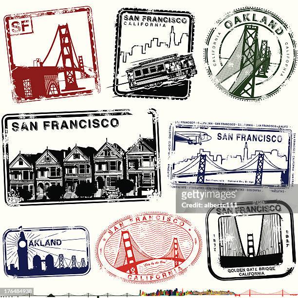 san francisco and oakland stamps - san francisco stock illustrations