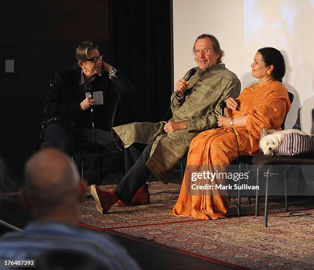 Vice President of the GRAMMY Foundation Scott Goldman, filmmaker Alan Kozlowski and Ravi Shankar's wife Sukanya Shankar onstage during Reel to Reel:...