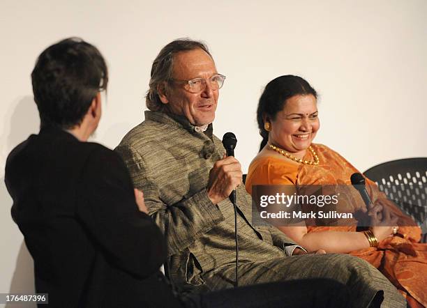 Vice President of the GRAMMY Foundation Scott Goldman, filmmaker Alan Kozlowski and Ravi Shankar's wife Sukanya Shankar onstage during Reel to Reel:...