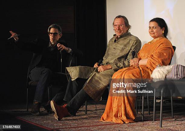 Vice President of the GRAMMY Foundation Scott Goldman, filmmaker Alan Kozlowski and Ravi Shankar's wife Sukanya Shankar onstage during Reel to Reel:...