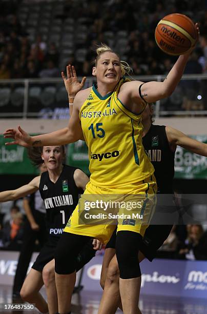 Lauren Jackson of Australia in action during the Women's FIBA Oceania Championship match between the New Zealand Tall Ferns and the Australian Opals...