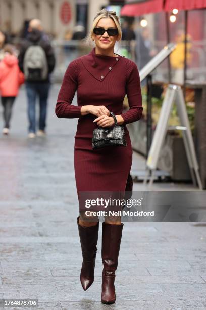 Ashley Roberts leaving Heart Breakfast Radio Studios on October 30, 2023 in London, England.