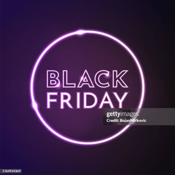 black friday neon circle sign. vector - fluorescent stock illustrations