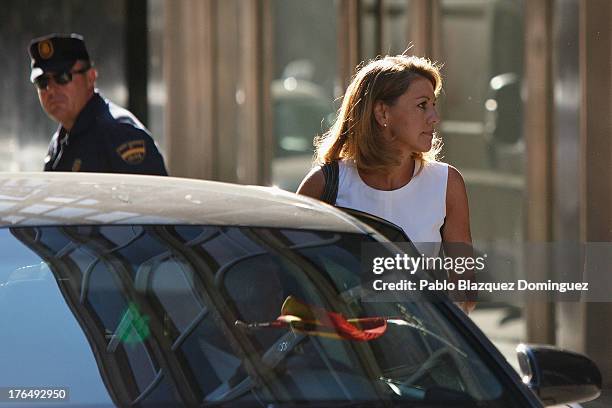 General Secretary Maria Dolores de Cospedal arrives at the Spanish High Court on August 14, 2013 in Madrid, Spain. High Court judge Pablo Ruz called...
