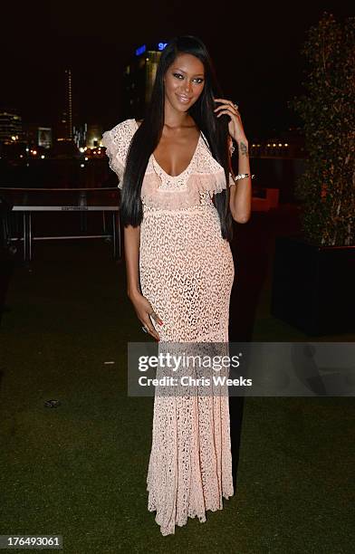 Model Jessica White attends Moet Rose Lounge Los Angeles hosted by Big Sean at The London West Hollywood on August 13, 2013 in West Hollywood,...