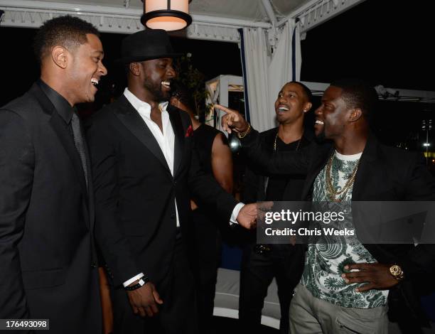 Actors Pooch Hall, Lance Gross and Kevin Hart attend Moet Rose Lounge Los Angeles hosted by Big Sean at The London West Hollywood on August 13, 2013...