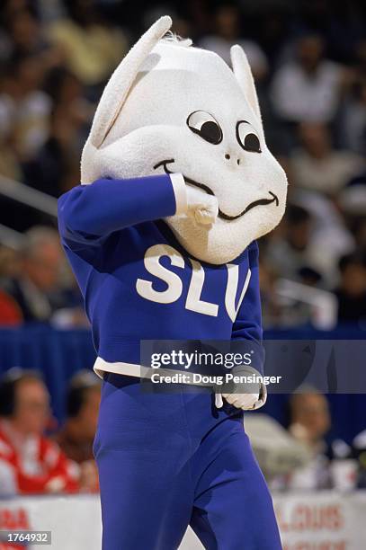 The Billiken, mascot of the St. Louis University Billikens entertains the crowd during round one of the Midwest NCAA Tournament Game against the Utah...