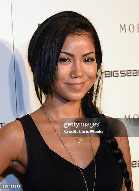 Singer Jhene Aiko attends Moet Rose Lounge Los Angeles hosted by Big Sean at The London West Hollywood on August 13, 2013 in West Hollywood,...