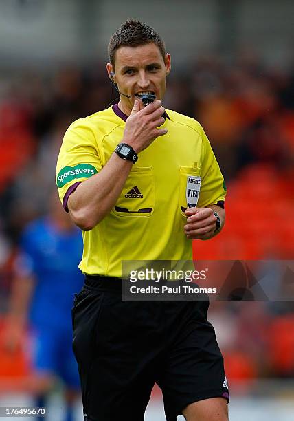 Referee Steven McLean in action during the Scottish Premier League match between Dundee United and Inverness Caledonian Thistle at Tannadice Park on...