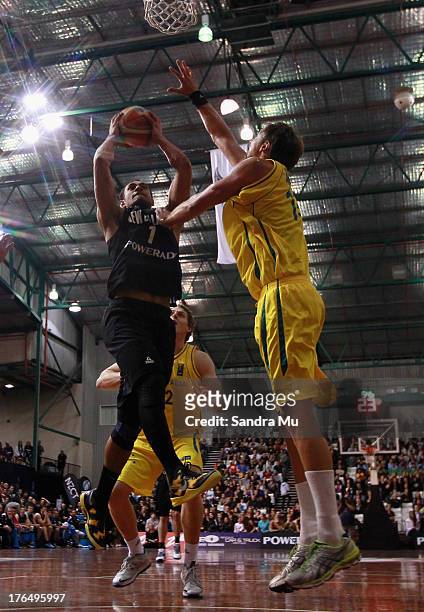 Mika Vukona of New Zealand in action during the Men's FIBA Oceania Championship match between the New Zealand Tall Blacks and the Australian Boomers...