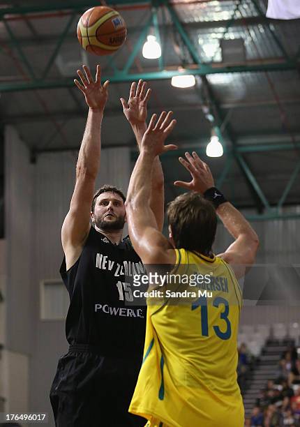 Alex Pledger of New Zealand in action during the Men's FIBA Oceania Championship match between the New Zealand Tall Blacks and the Australian Boomers...