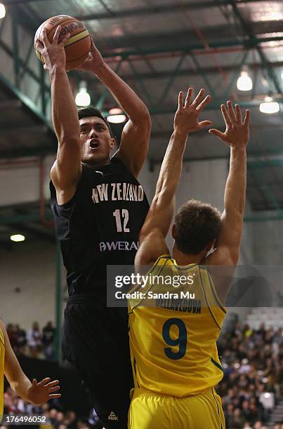 Reuben Te Rangi of New Zealand in action during the Men's FIBA Oceania Championship match between the New Zealand Tall Blacks and the Australian...