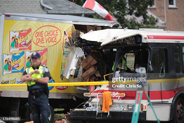 Police close the intersection of Middlefield Road and Steeles Avenue in Scarborough to investigate a crash fatality after a cube truck delivery van...