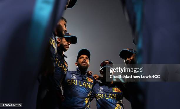 Kusal Mendis of Sri Lanka speaks to their side ahead of fielding during the ICC Men's Cricket World Cup India 2023 between Afghanistan and Sri Lanka...