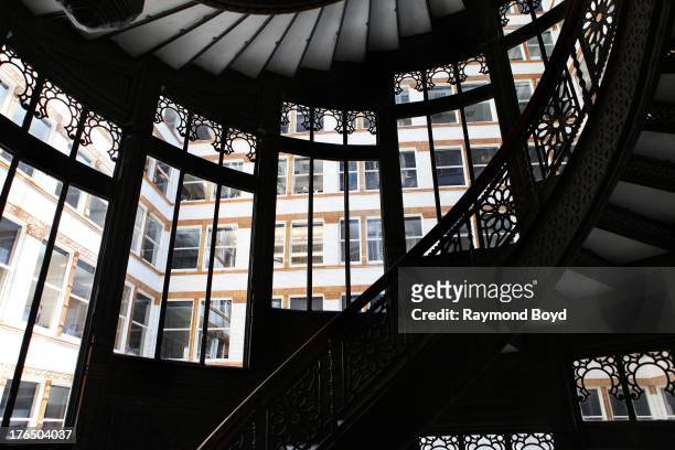 The Rookery Building's famed spiral staircase, in Chicago, Illinois on JULY 19, 2013.